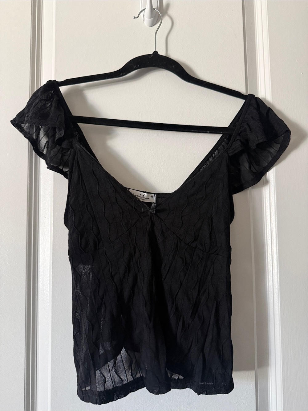Black Sheer Ruffle Sleeve Women's Top
